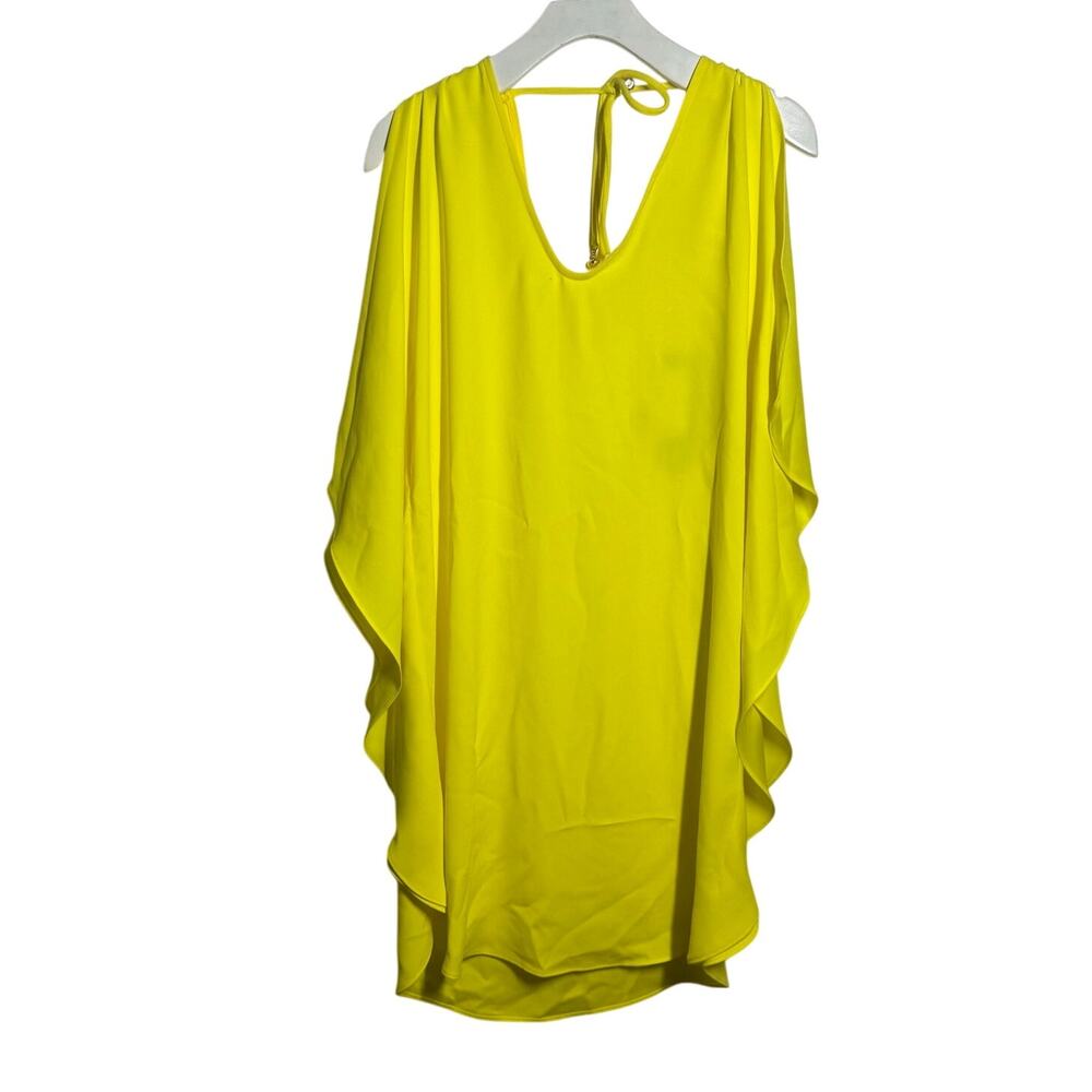 Trina‎ Turk Dress XS Yellow Haipo Drapey Kimono Caftan Made in USA Tie Detail